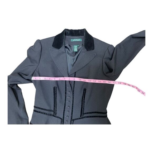 Vintage Ralph Lauren Black Velvet Trim Blazer Sz 6 Cropped Equestrian Academia - Picture 4 of 7